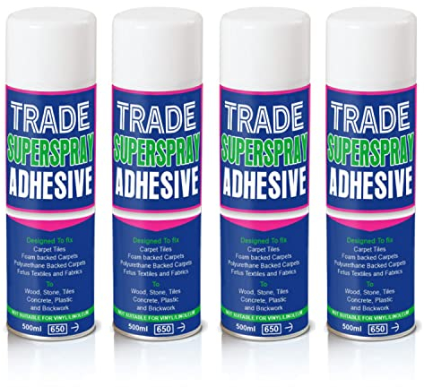 Trade Super Spray Contact Adhesive- All Purpose High Bond Strength Adhesive Spray for Bonding Cork, Leather, Rubber, Metals, Wood, Chipboard, Hardboard, Laminated Plastics - (Pack of 4)