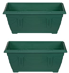 Set Of 2 Venetian Window Box Trough Planter Small 40cm Plastic Flower Plant Pot Forest Green