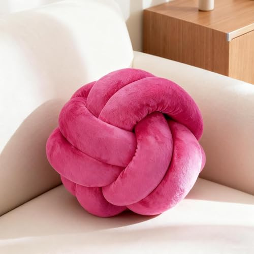 FPYWO Knot Pillow Ball Hot Pink Decorative Throw Pillow,Soft Home Round Pillow,Small Ball Pillows,Handmade Plush Pillow Cushion for Bedroom, Sofa, Couch