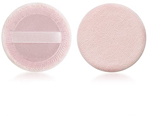 Sibba Lot de 2 houppettes rondes en velours pour le maquillage du visage - Conteneur compact pressé pour fond de teint, crème, ruban - Applicateur de coussin (2 pièces) - Rose
