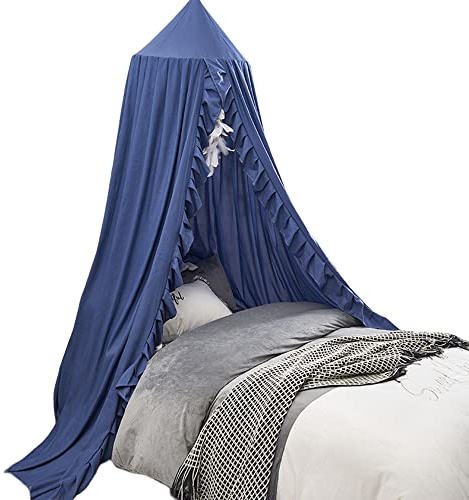 Surwin Baldacchino per Letto Bambina Bambini, Zanzariera Cupola Baldacchino con Pizzo per Lettino Culla Neonato Letto Matrimoniale, per Gioco Lettura Camera da Letto Spogliatoio (Blu)