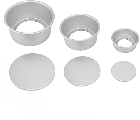 Lwuey Tortiere Rotonde in Alluminio Set,20 15 10 cm 3PCS Teglia da Forno Rotonda Stampo Dolci Teglia Tonda con Fondo Removibile Anodizzato Rivestimento Antiaderente per Matrimonio Compleanno Torta