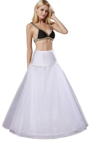 Damen Reifrock Brautkleid Lang A-Linie Petticoat, 1 Ringe 2 Schicht Hochzeitskleider Unterrock mit Spitze, Rockabilly Barock Kleid Unterröcke Krinoline fur Hochzeit Karneval Halloween(Weiß,40)