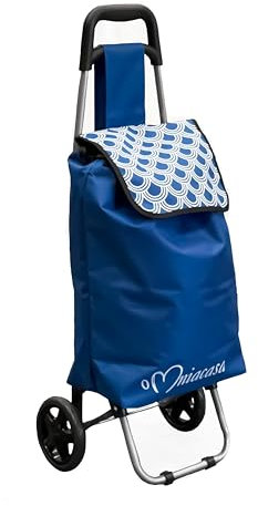 Omniacasa Carro de la compra plegable ligero con 2 ruedas grandes | 20 kg de carga y 35 l de capacidad | Color azul | Para la compra diaria | Asas antideslizantes y bolsillo para objetos