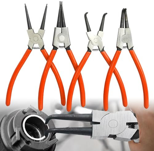 4 Stück Sprengringzangen Set, 7,1-Zoll/180mm Sicherungsringzange Set, Sicherungsringe Set Innen und Außen, Gerade Sicherungsringzange mit abrutschhemmenden Griffen, Gerade Und Gebogen Seegeringzange