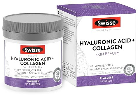 SWISSE Kollagen und Hyaluronsäure – Nahrungsergänzungsmittel 30 Kollagen Hyaluron Kapseln Timeless mit Vitamin C Vitamin E Kupfer Elastische Haut, Vitamine, Mineralien & Ergänzungsmittel Made in Italy