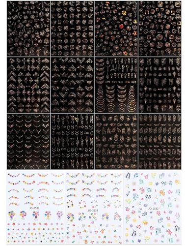 12 Pegatinas De Uñas De Flores Doradas, 3 Pegatinas De Flores De Colores, Accesorios De Diseño Para Las Uñas