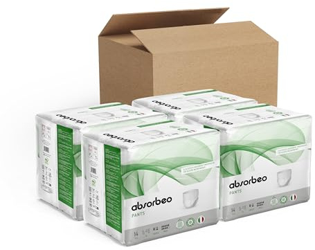 Absorbeo Pants Maxi, Culottes Absorbantes Élastiques pour Incontinence Grave, Confort Absolu, Protection Totale, Système Anti-Odeur, Respirants, Unisexe, Taille XL, 4 Paquets de 14 (56 au total)