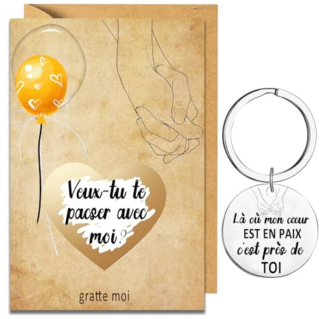 MKISHINE carta da grattare per richiesta di pacs+Chiavi da portachiavi ideali per coppia, vuoi fare il pacs con me? in francese