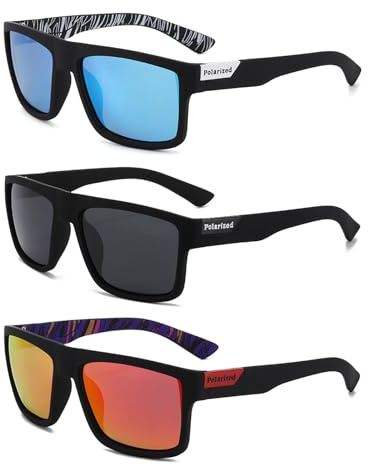 SAIIURV 3 Pièces Lunettes de Soleil Polarisées Homme Femme, Lunettes de Soleil Rétro Unisexes, Lunette Velo Homme, Protection UV400 Lunettes de Soleil, pour Conduite, cyclisme, pêche, Voyages
