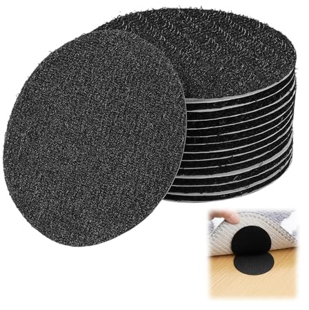 12Pcs Double Sided Sticky Pads Heavy Duty Hook and Loop Dots Reusable Self Adhesive Dots Tapes Round Sticky Pads Back Velcro Fastening Pads for Carpets Mats Craft Photo DIY, 4cm x 4cm Black