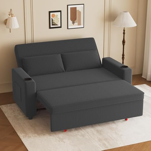 JUMMICO Canapé Convertible 2 Places Tissu côtelé, Dossier réglable, Causeuse Moderne 75×160×93 cm, Structure Solide 150 kg pour intérieur Contemporain, Couleur Gris