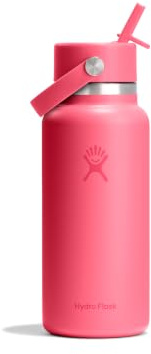 Hydro Flask – Wide Flex Straw Cap 946 ml (32 oz) Bottle | Rostfritt stål, läckagesäkert sugrör, tål maskindisk – Kallt 24 tim – Wide Mouth, plats för isbitar – Popstar Pink