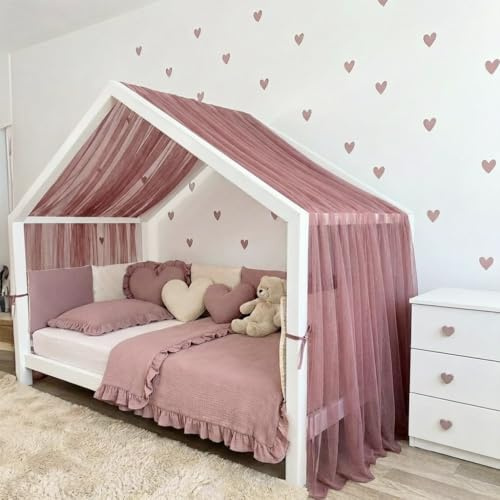 Baby Fancyroom Hussäng himmel av tyll, handgjord, veckad, baldakin, sänghimmel för barnsäng, barnrum (gammelrosa, 300 cm)
