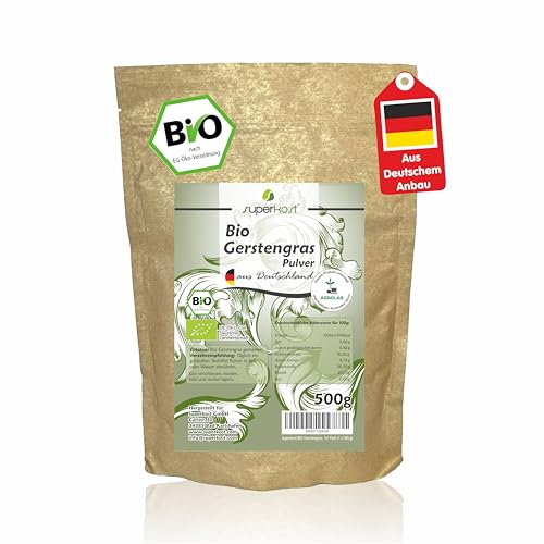 Superkost BIO Gerstengras Pulver 500g Biologisch angebaut in Bayern, Deutschland, mit Laborprüfsiegel, Rohkostqualität