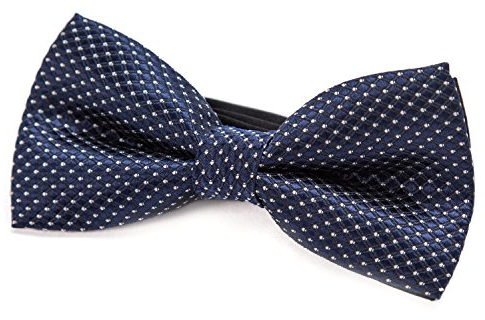DonDon Edle Kinder Jungen Fliege gebunden und längenverstellbar 9 x 4,5 cm nachtblau glänzend mit silbernen Punkten