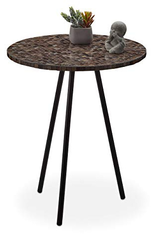 relaxdays Ronde mosaïque, d’appoint, Décorative, Table de Jardin, Fait Main, HxD: 50 x 41 x 16 cm, Marron, Fer, MDF, Verre, Nid d'abeille, 50 x 41 x 41 cm