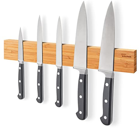 Joeji's Kitchen Magnetleiste Messer aus Bambus Holz 40cm - Magnet Messer Halterung ideal für Küchenmesser & Zubehör - Magnetleiste Messer für die Wand