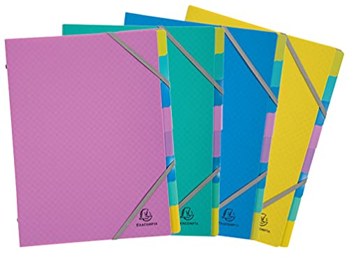 Exacompta 56190E Recycling Kunststoff-Ordnungsmappe Forever Young aus blickdichtem Polypropylen DIN A4 8 Fächer mit 2 Gummizügen Blauer Engel 1 Stück Zufallsfarbe