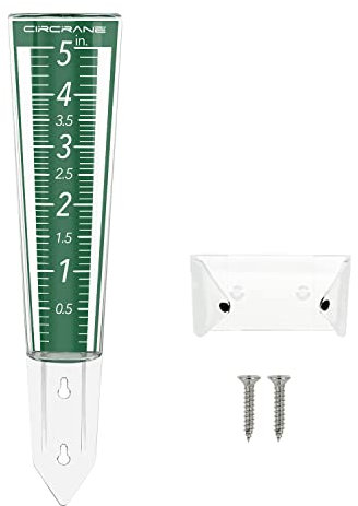 Circrane Pluviomètre d'extérieur de 12,7 cm avec Support de Suspension supplémentaire et vis en Acier Inoxydable, échelle grossissante et Chiffres pour Une Lecture Facile (Vert)