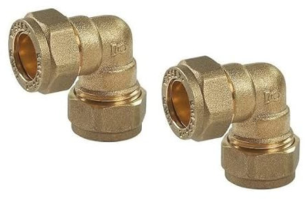 UKDD® 15mm Elbow Angle Brass Compression Connector- Suitable for Copper, Plastic Barrier Pipe WRAS Approved - Pack of 2