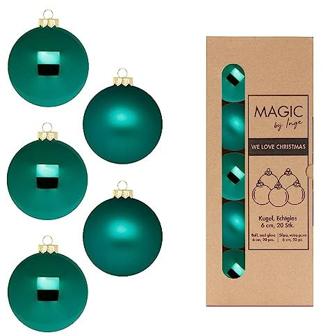 inge-glas Weihnachtskugeln Glas 6cm x 20 Stück in Kartonbox Christbaumkugeln Set Deep Forest