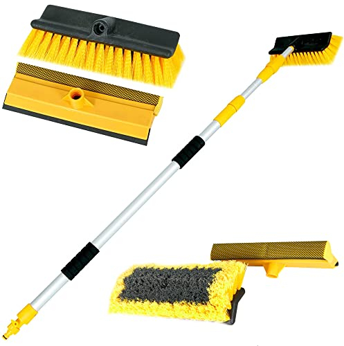 ZENO Telescopic Cleaning Brush | 3 Meter / 9 Feet Extending Window Cleaning Pole | Telescopic Window Cleaner | Washing Kit with Squeegee & Soft Bristle Brush | Ideal for Cars, Vans & Windows