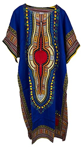 New Womens 100% Cotton Long Kaftan Dress Summer Dashiki African Print One Size Loose Baggy Style Beach Cover