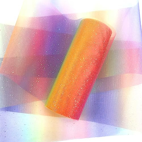 YXJDWEI Regenbogen Tüll Dekostoff Tüllband Tischläufer Tischband Tüllnetz 15cm x 9m für Weihnachten Hochzeit Party Deko Handwerk (Regenbogen)