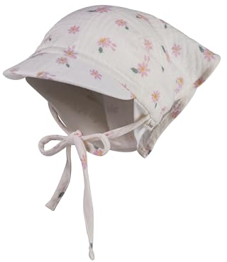 Sterntaler Baby Kopftuch Gänseblümchen mit Bindeband und Schirm für Mädchen - Sommermütze Baby - Kopftuch für Babys aus Baumwollmusselin - ecru, 47