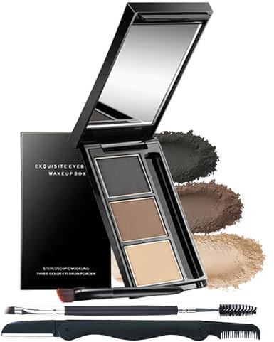 Lestpola Kit de maquillage en poudre à sourcils - Palette de teinte pour sourcils - Étanche - Longue durée - Série gris marron - Remplissage et sculpture des sourcils complets - Avec miroir, outil à