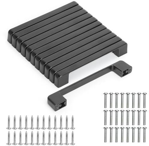 GOTRUST 12PCS Kitchen Cabinet Handles128mm Hole Centre, Matt Black Cupboard Handle, Hardware Drawer Pulls with 2 Size Screw for Wardrobe Bathroom, Bedroom, Furniture Decoration