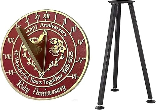 ANTIQUEMEDIEVAL 40:e Rubin årsdag solur med stativ 2025 present 25,4 cm för par