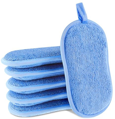 GEEHUA 6 Pack Küche Spülschwamm, 15 x 8 cm Topfreiniger Küchenschwamm Scrub Schwamm, Nicht Kratzer Schrubber Mikrofaser Schwamm Geschirrtuch für Spüle Töpfe Arbeitsplatte(Blau)