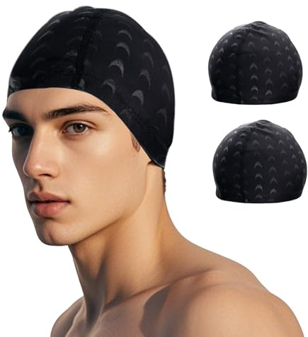 2Pcs Fabric Swimming Cap for Women Men Kids, High Elasticity Breathable Swim Hat for Long and Short Hair, Quick Dry Bathing Caps, Soft Lightweight Water Sports Headwear for Pool and Beach