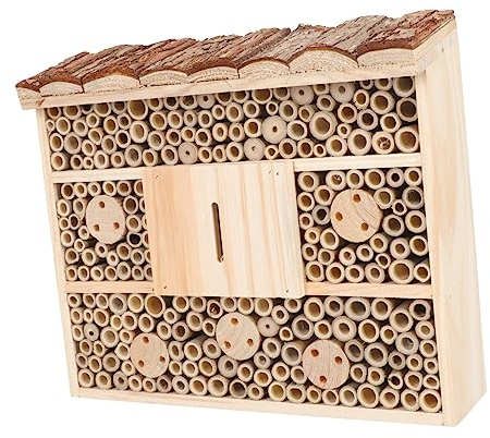 SEWOART Wooden Bee House Outdoor Insect Shelter Garden Decoration Natural Habitat for Bees and Butterflies Single Cabin Nesting Box for Backyard