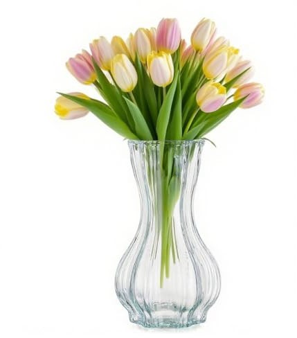 BAITNO Blumenvase Vase Glas 19.7 cm Hoch, ⌀ 8.8 cm, Modern Glasvase für Blumen Glasblumenvase Vasen Tulpen Klarglasvase Deko-Vase aus Glas Wohnzimmer Kleine Vase für Tischdeko bei Hochzeiten & Partys