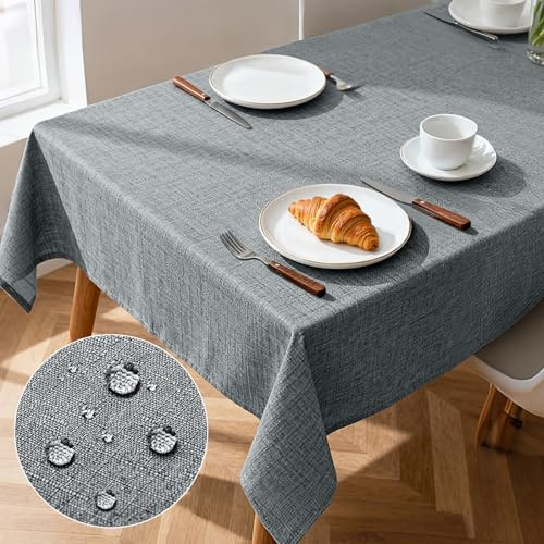 Pureegg Tischdecke Abwaschbar - Wachstuchtischdecke in Leinenoptik, Outdoor Wetterfest, Wasser- und Schmutzabweisend, Ideal für Esstisch, Party und Garten, Grau, 100×140cm