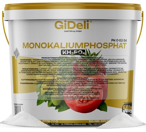 GiDeli Kaliumfosfat Kristallint Vattenlösligt 500g - Bladgödsel och Markgödsel för Blomning och Fruktsättning - Löses Helt Utan Rester - till Grönsaker Fruktträd Prydnadsväxter och Barrträd