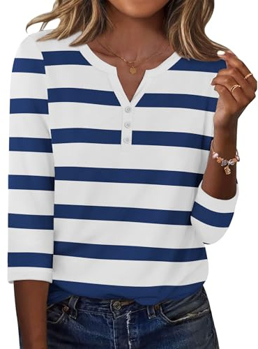 Zeagoo Camicia Donna Maniche 3/4 Elegant Camicetta Scollo a V Casual Blusa | Estiva Basic Sciolto Tops Classico Bottoni Maglietta S-3XL