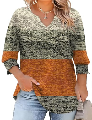 Rapbin Women's Plus Size Blouse 3/4 Sleeves V Neck Shirt Elegant Tunic Tops | Ladies Loose Casual Summer Tops for Womens Floral Oversized Shirts XL-5XL