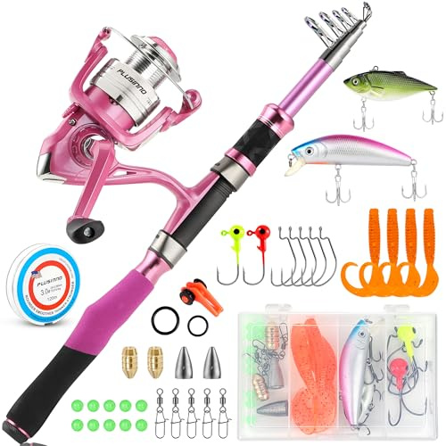 PLUSINNO - Canna da pesca telescopica e mulinello, rosa