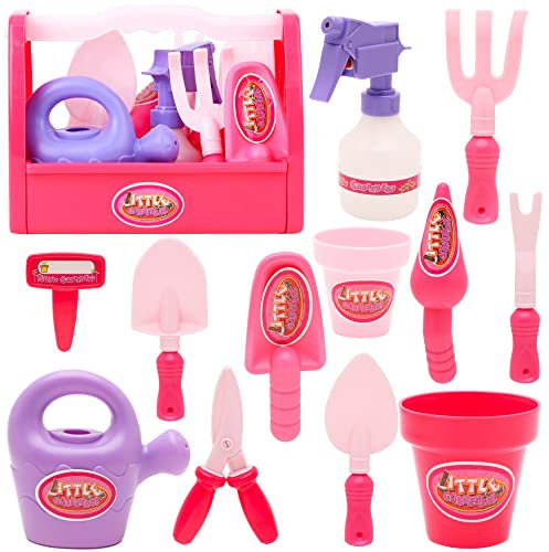 Toyland® Little Gardeners 13-teiliges Gartengeräte-Set – beinhaltet: Wassersprüher, Gießkanne, 2 Blumentöpfe, Pflanzenanhänger, Schere, 6 Verschiedene Gartengeräte – Spielzeug für den Außenbereich
