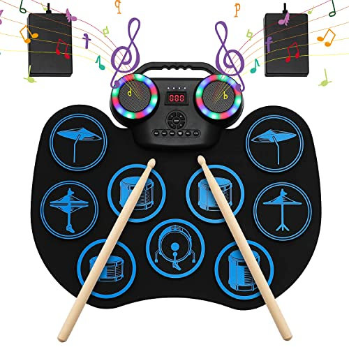 E-drum Set mit 9 Silicon Drum Pads, Uverbon Elektronisches Schlagzeug Bluetooth Wireless LED-Farbbildschirm E-Drums für Kinder Anfänger Erwachsene