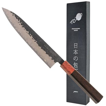 Totiko Chef Knife Professionale in Acciaio Damasco, Coltello da Cucina Professionale Giapponese da Carne, Pesce e Verdura, Lama da 20,5cm, Yukimura Martellato, Manico in Bamboo Pressato Japan Knives