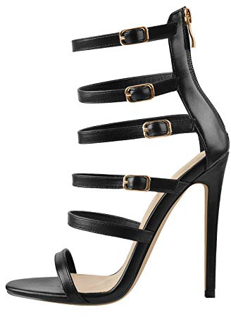 Only maker Frauen Schaftsandalen Runde Zehen Riemchen Sandaletten Elegante Sommerschuhe Schwarz 44 EU