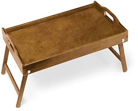 Maverton Vassoio da Colazione a Letto - Tavolino Pieghevole in Legno con Manici e Bordo Rialzato - Colore Marrone Chiaro - Tavolo Multiuso 50 x 30 cm - regalo donna - regalo uomo