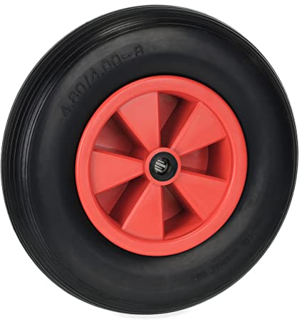 Relaxdays Ruota Carriola 4.80/4.00-8, Gomma Piena Antipanne con Cerchione in Plastica, Ruotino Fino a 100 kg, Nero Rosso