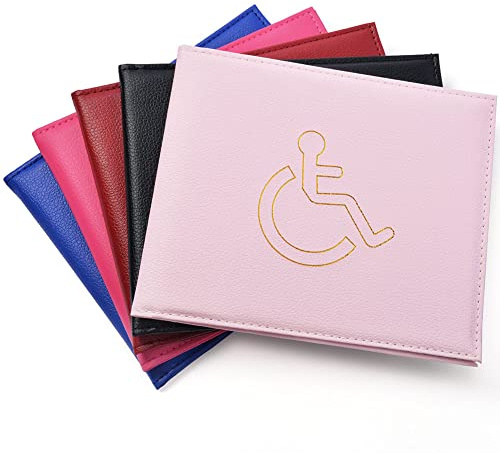 Vicloon funktionshindrade bricka och timerhållare, PU-läder funktionshindrade märkeshållare plånboksskydd, blå bricka timerhållare skydd hologram säker funktionshindrad bricka hållare (rosa)