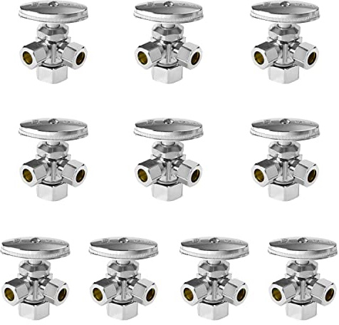 (Pack of 10) EFIELD Dual Compression Outlet Angle Stop Valve, Multi-Turn, 1/2 NOM (5/8 OD x 3/8 x 3/8) Chrome Plated,(VALVE060-10PCS)